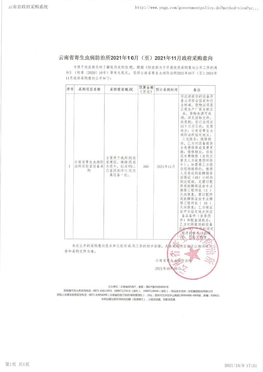 云南省寄生虫病防治所2021年10月（至）2021年11月政府采购意向.jpg